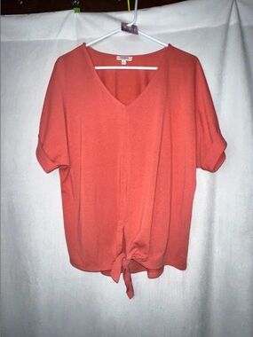 Umgee Oversized Small Top PTP 23" Coral Tie-Front V-Neck Women's Top
